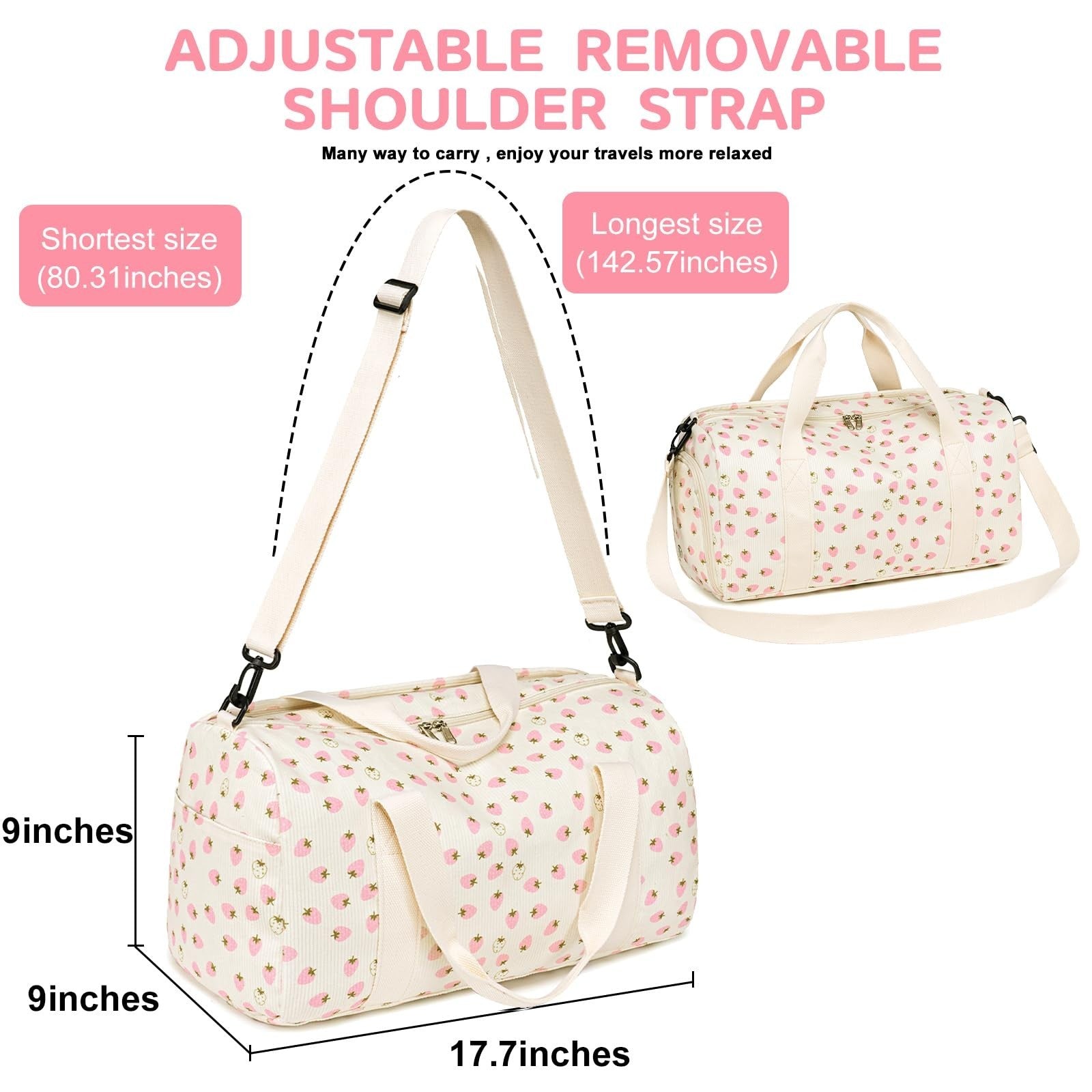 Cute Girls Duffle Bag with Shoes Compartment, Waterproof Gym & Travel Bag6