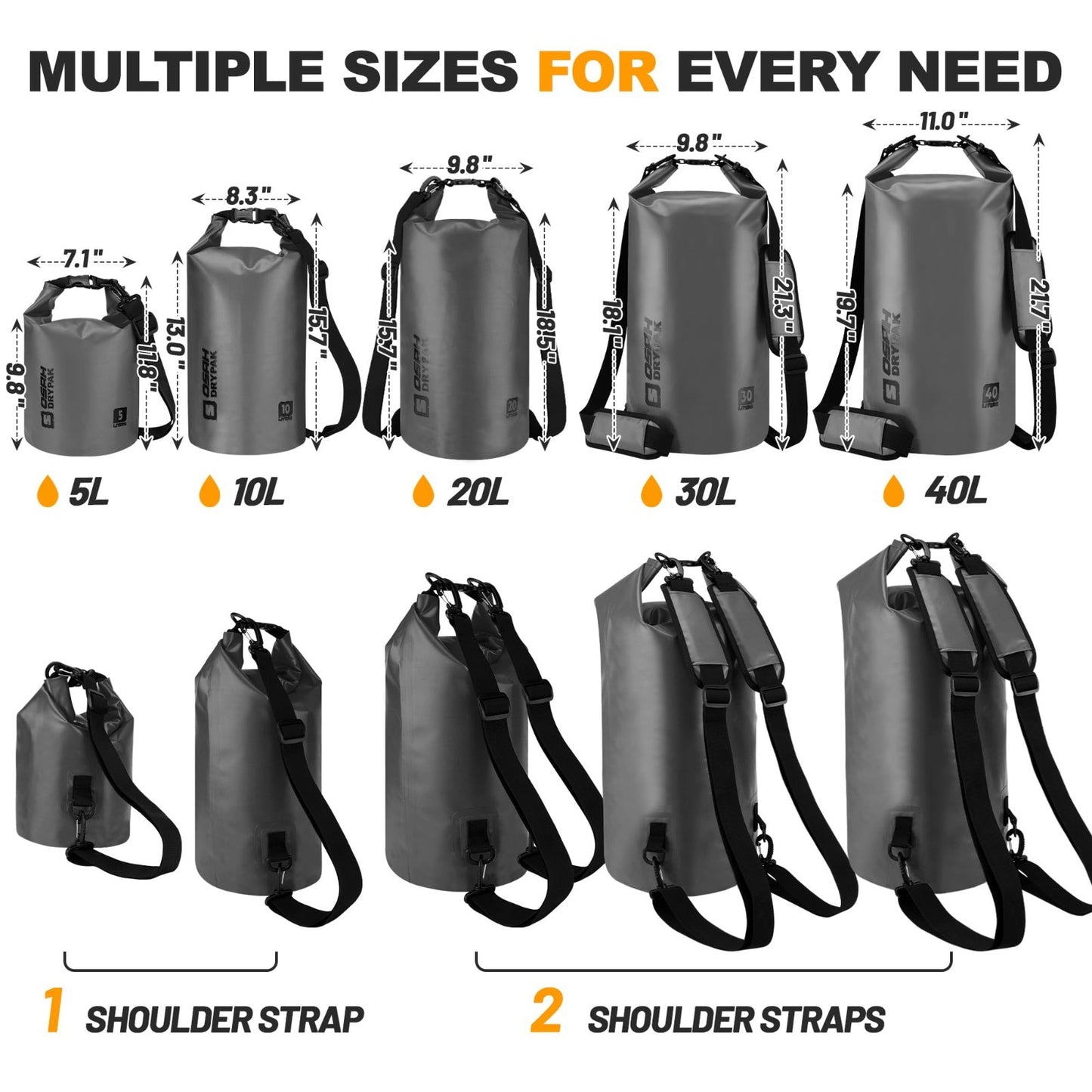 Waterproof Dry Bag - Lightweight Roll Top Backpack, 5L-40L for Travel, Kayaking,1