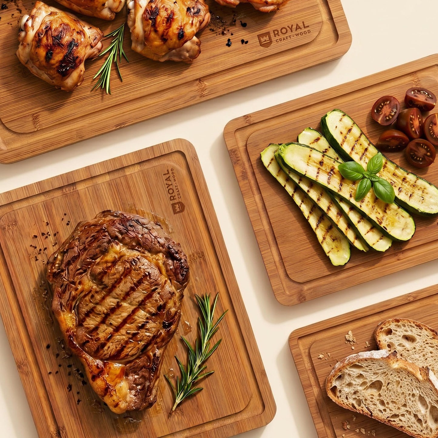 Wooden Cutting Boards Set   Bamboo Non Toxic Kitchen Prep & Serving Boards, 4 Pc2