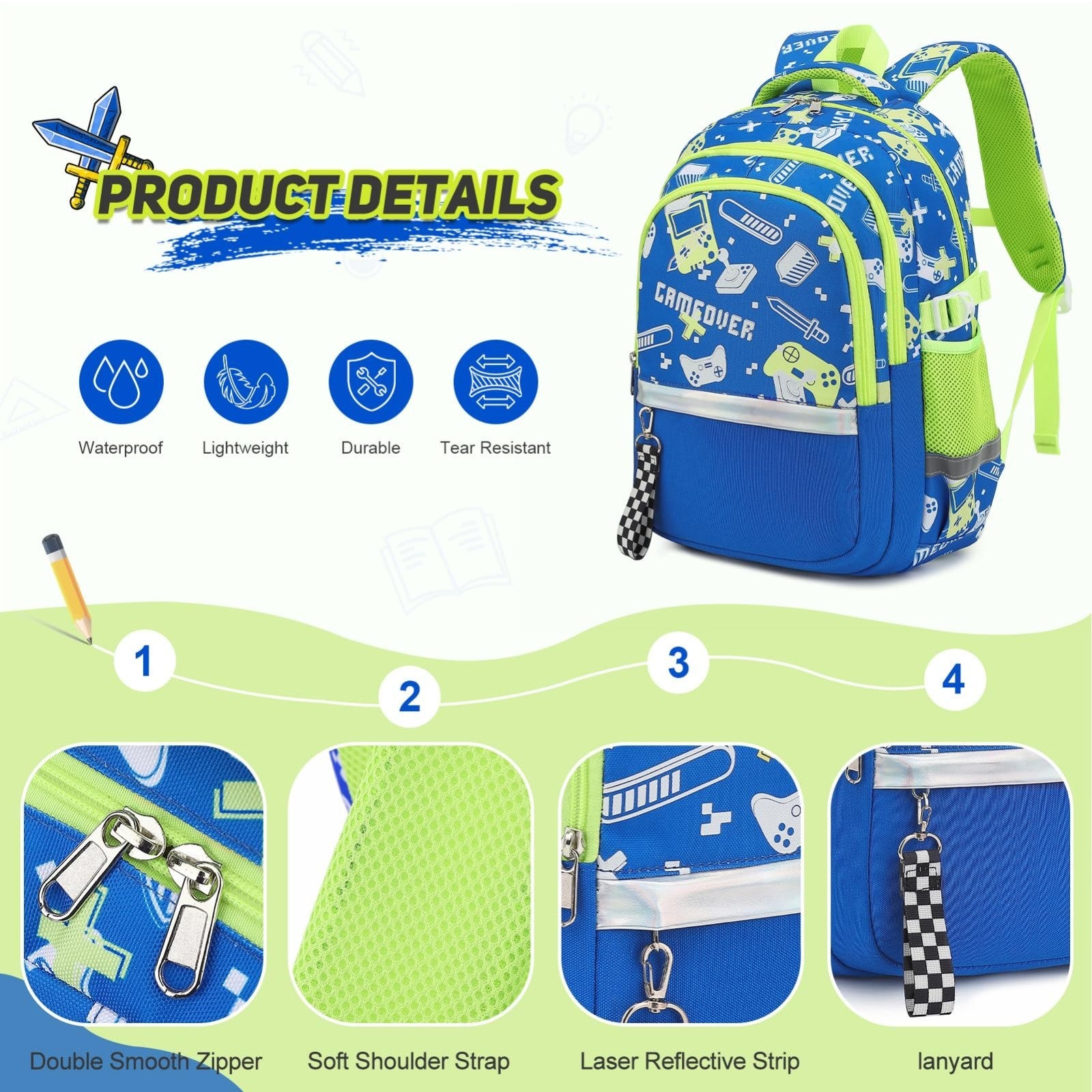 Luminous Boys Backpack Set   3PCS with Lunch Box & Pencil Case, School Bag4