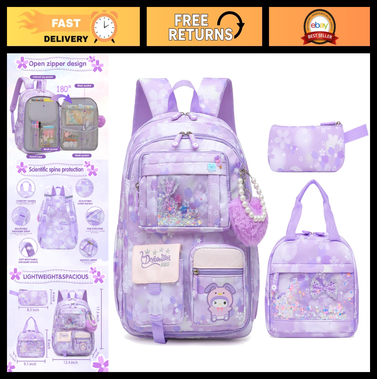 Stylish Girls School Backpack   17" Splash Proof Book Bag with Multiple Pockets0