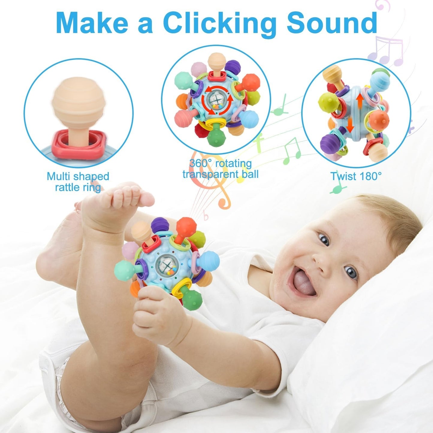 Montessori Sensory Teething Toy for Infants 0 12 Months | BPA Free Rattle & Ball4