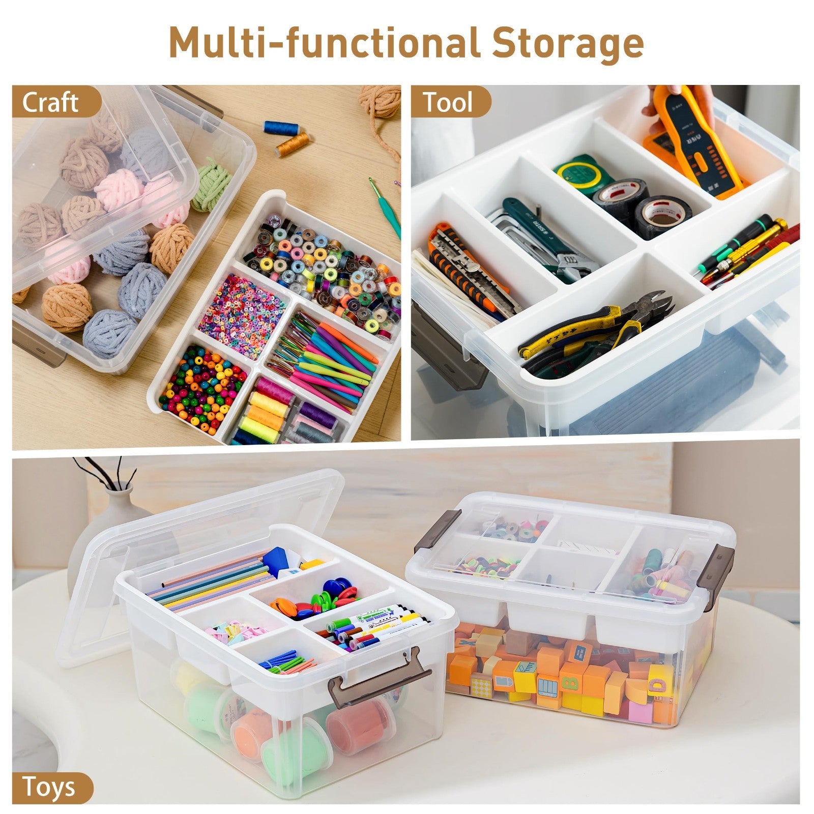 Clear Craft Organizers 17QT Storage Box Set with Tray   2 Pack, Ideal for Crafts5