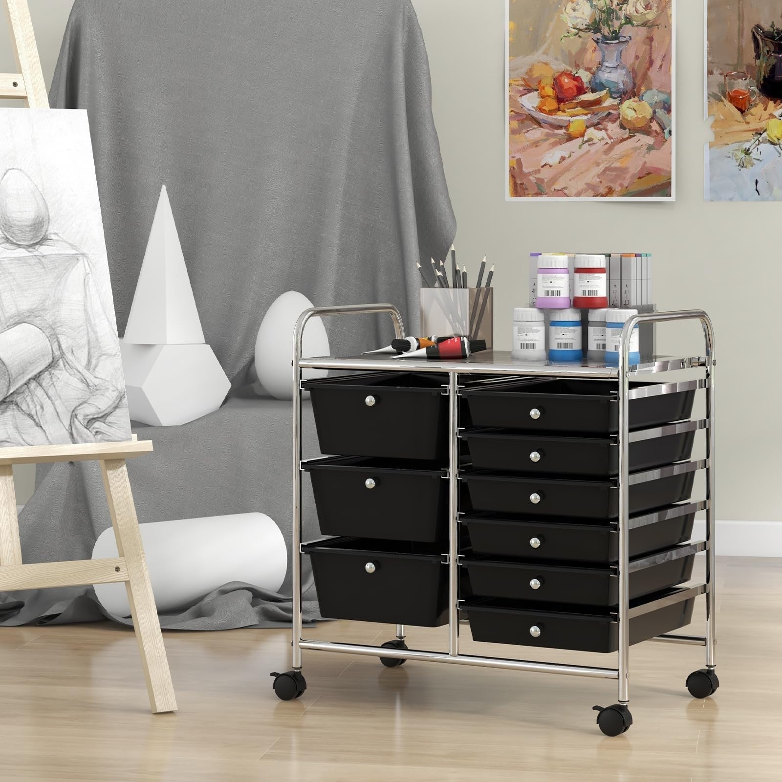 9 Drawer Rolling Storage Cart with Wheels   Under Desk Organizer for Craft, Art,7