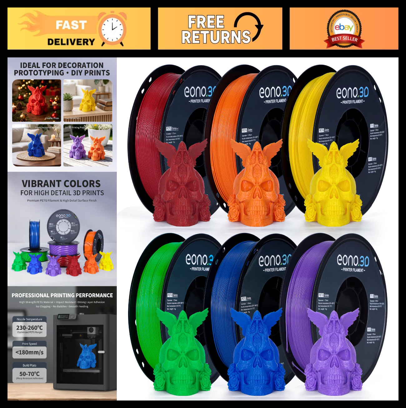 Multi-Color PETG Filament 1.75mm 6kg (13.2lbs) | Strong Adhesion, Low Stringing,0