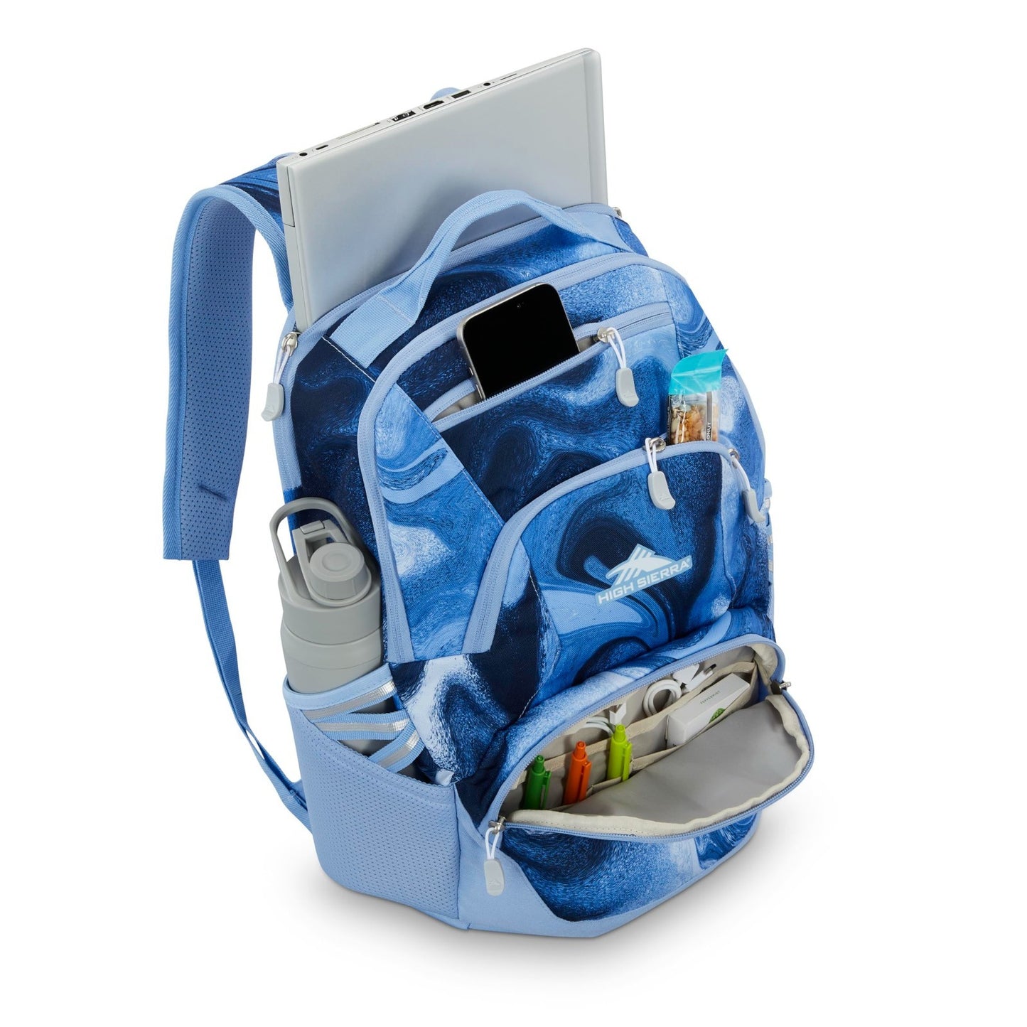 Travel Laptop Backpack with Drop Protection, Tablet Sleeve, Bookbag   Blue Marbl3