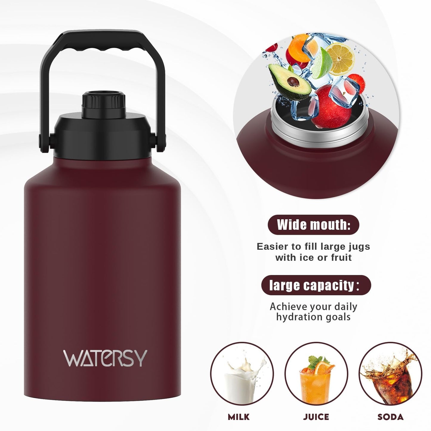 Insulated 1 Gallon Water Bottle - 128oz Stainless Steel, BPA Free, Leak Proof, C5