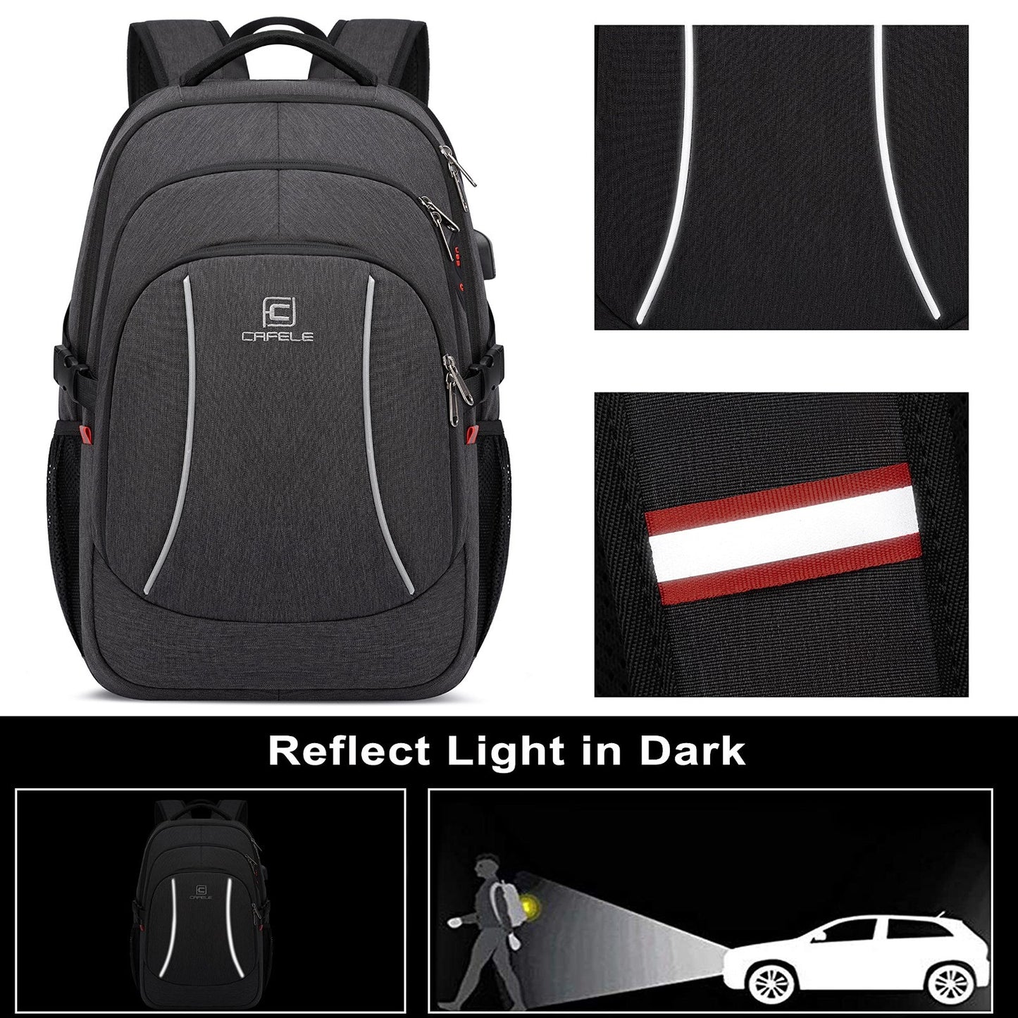 Durable 17.3" Travel Laptop Backpack, RFID Anti Theft, Water Resistant, Grey4