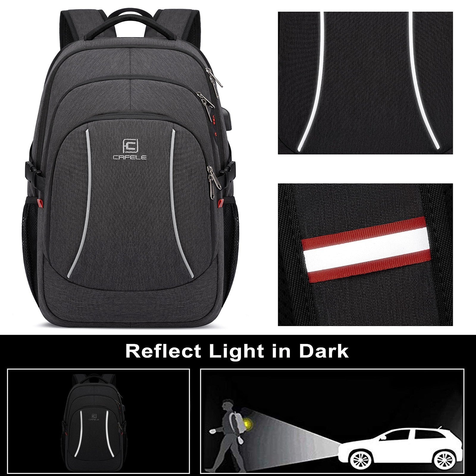 Durable 17.3" Travel Laptop Backpack, RFID Anti Theft, Water Resistant, Grey4