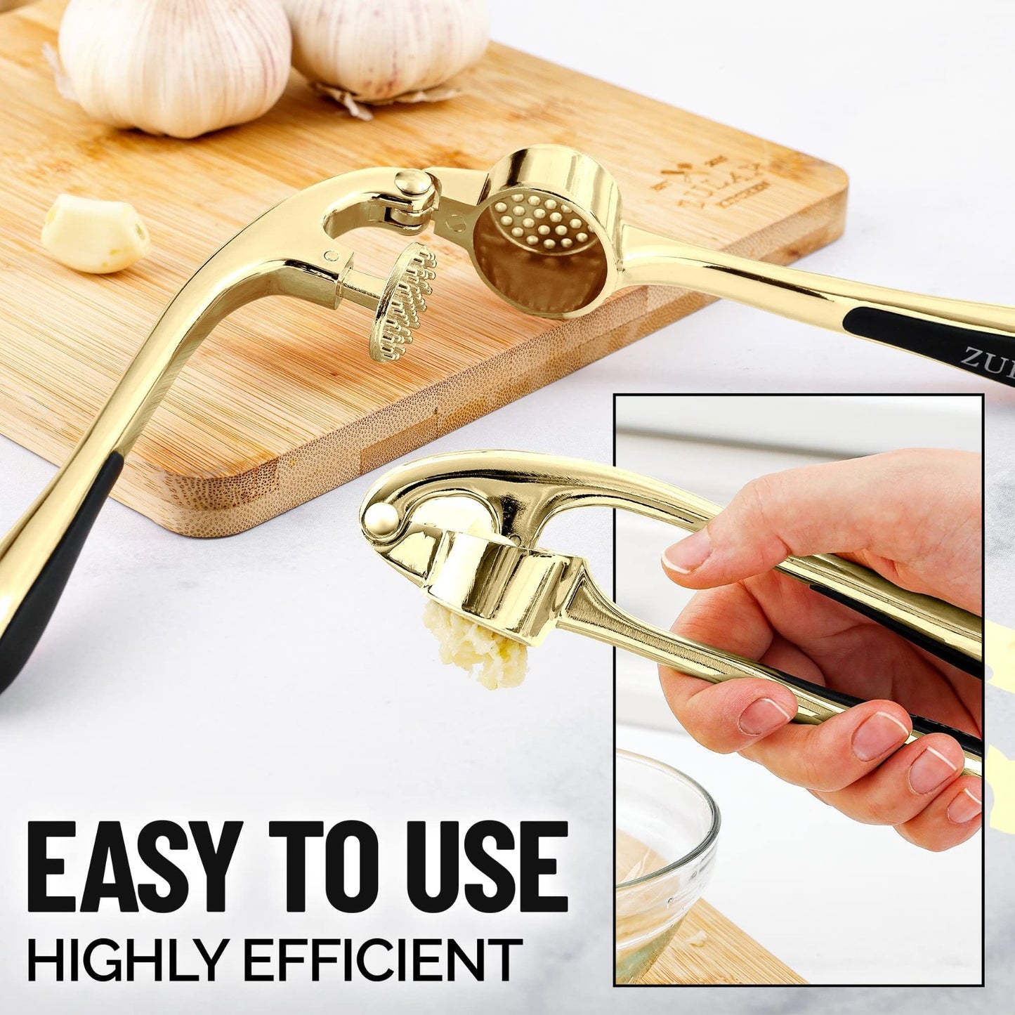 Premium Garlic Press with Soft Handle, Silicone Peeler & Cleaning Brush   3 Piec3