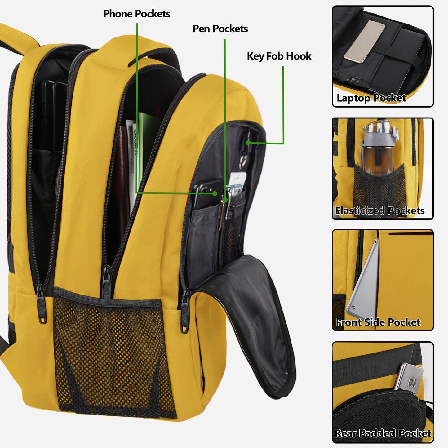 Yellow Travel Laptop Backpack for 15.6" Computer, Student Bookbag, Durable & Sty2