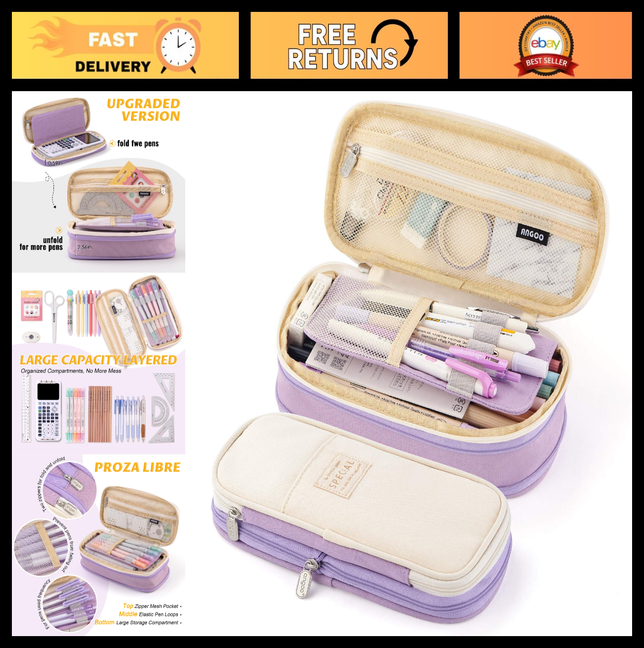 Large Capacity Pencil Case   Big Storage Bag for Office, College, School   Organ0
