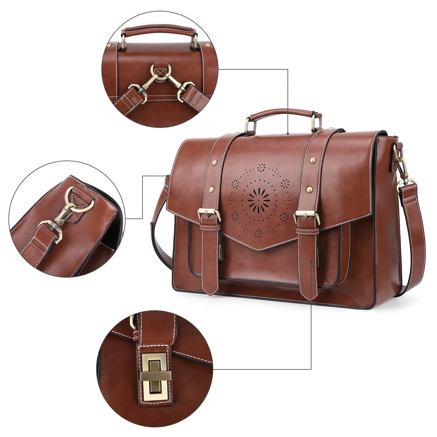 Vegan Leather Laptop Backpack Briefcase for Women, 15.6" Satchel Work Bag - Coff7