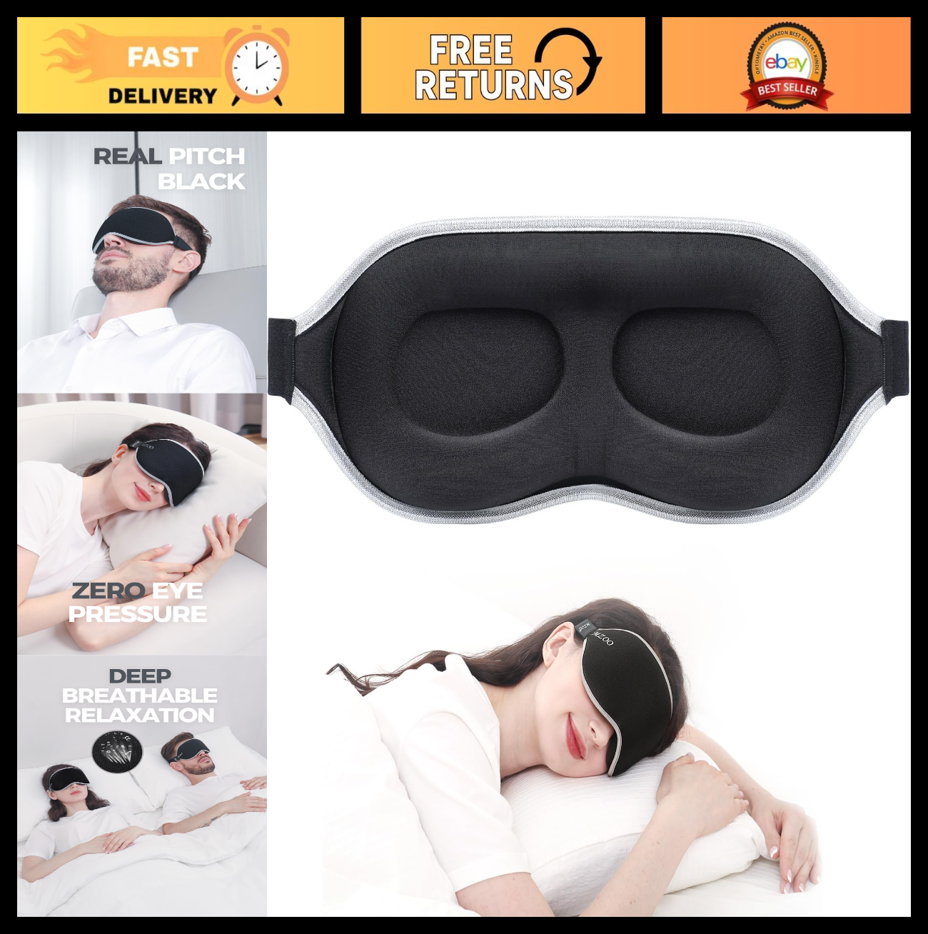 3D Luxury Sleep Mask for Light Blocking | Soft Eye Cover for Travel & Naps0