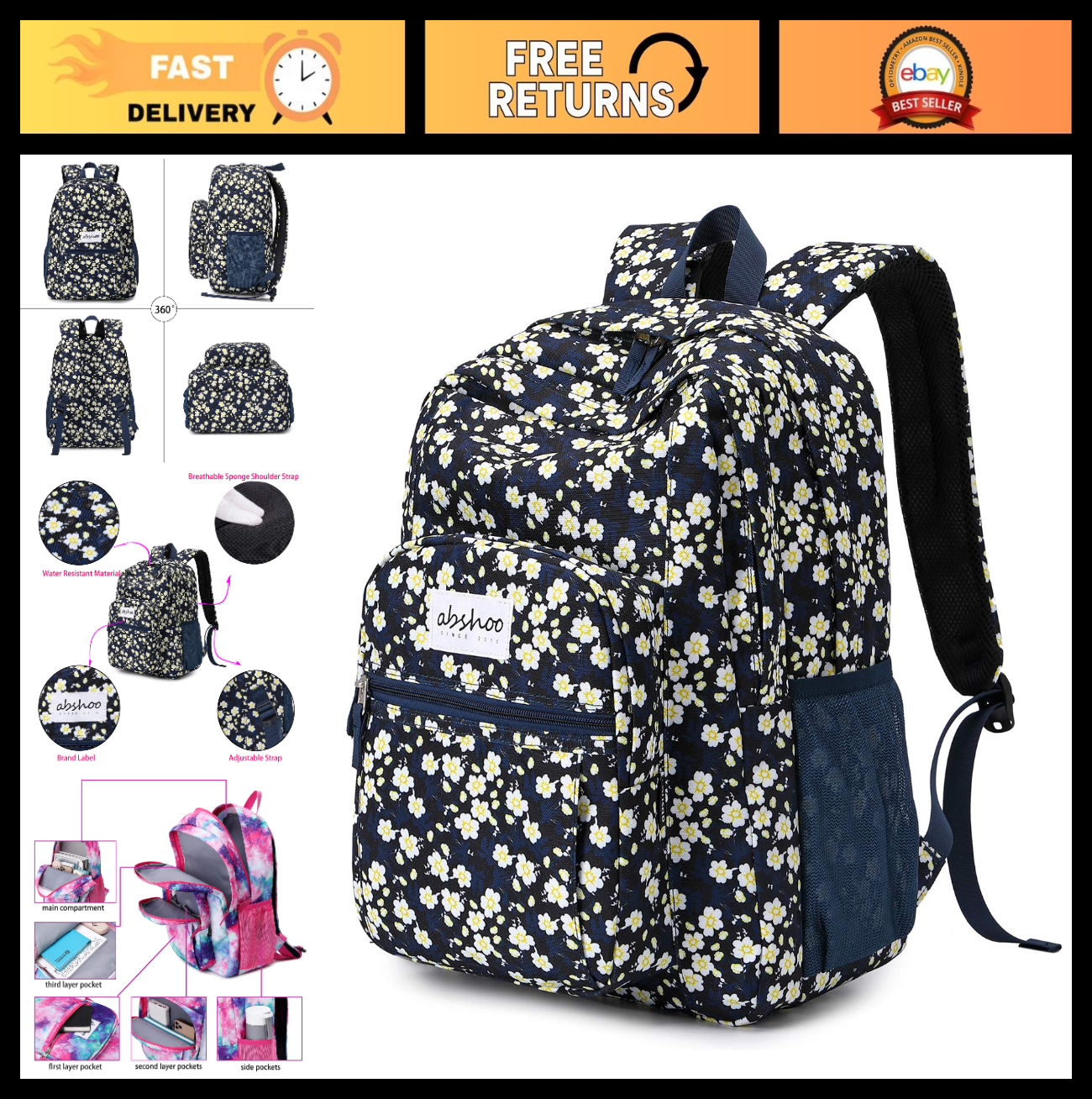 Floral Women's School Backpack   Water Resistant Bookbag for College & Teens0