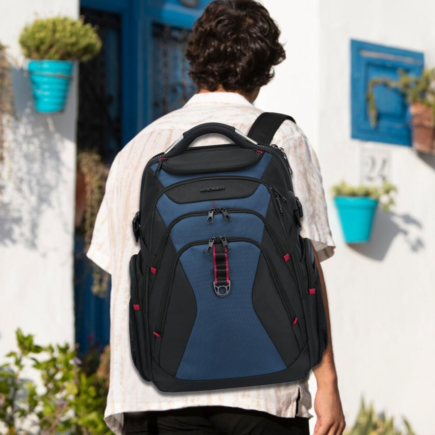 17.3" Laptop Backpack for Men, Stylish Computer Bag, Water Resistant, Black & Bl2