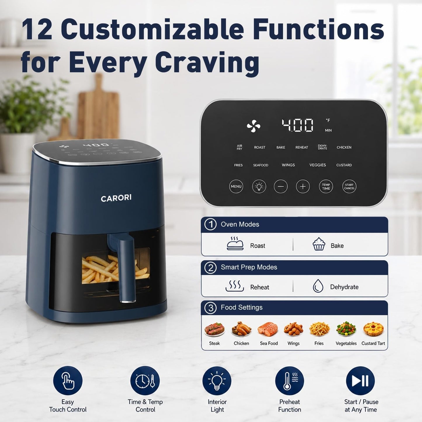 6 Qt Air Fryer with Viewing Window, 12 Cooking Presets, 1700W, Nonstick Basket3