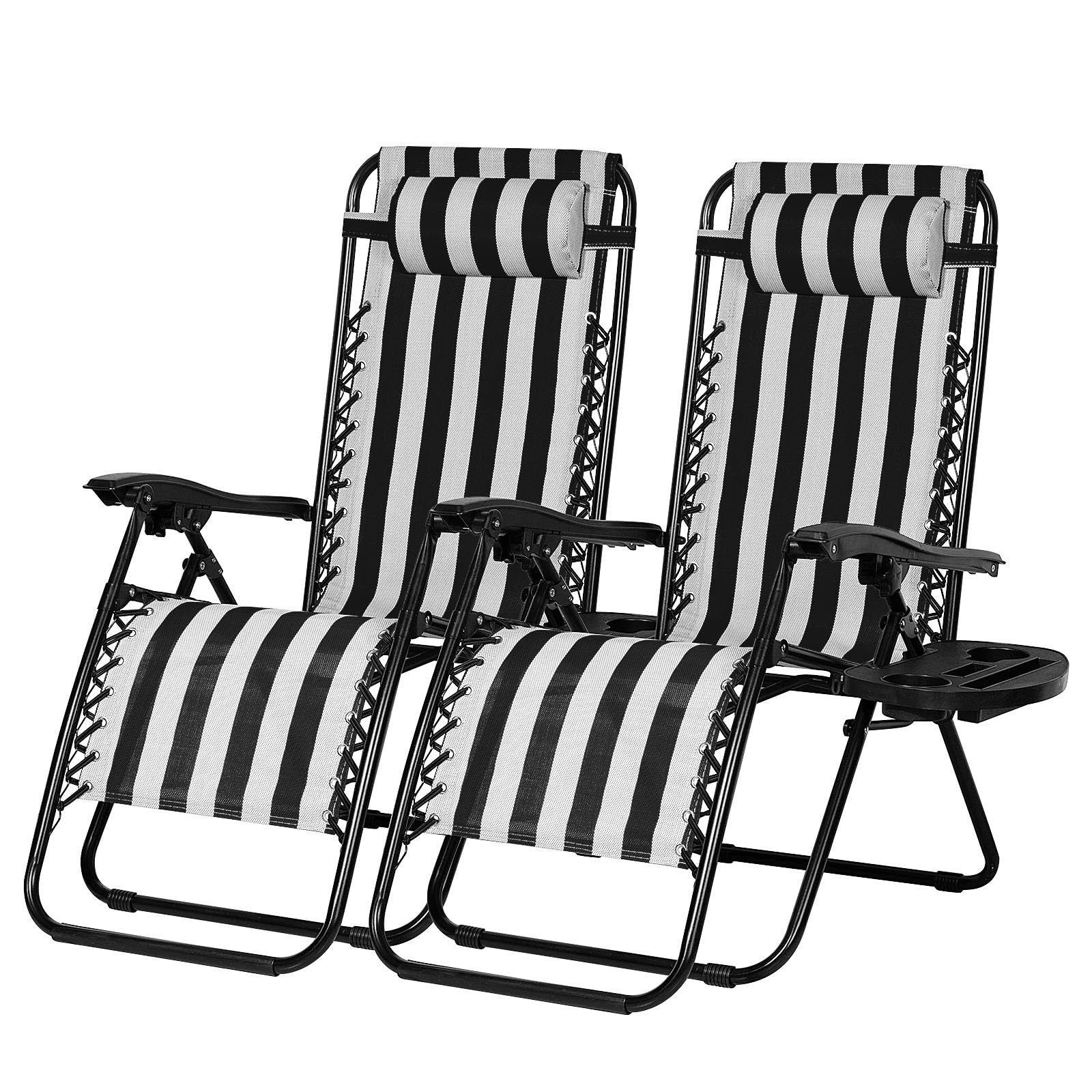 Set of 2 Adjustable Zero Gravity Lounge Chairs   Steel Mesh Patio Recliners with1