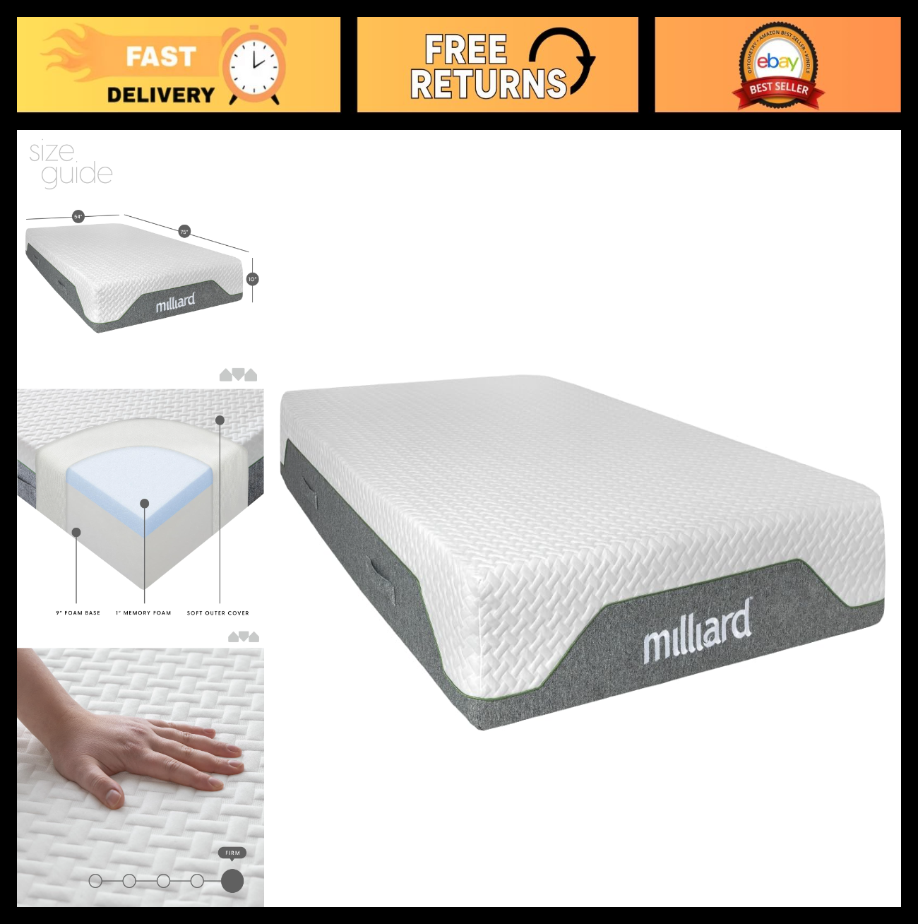 10" Memory Foam Full Size Mattress   Pressure Relieving, Firm, Classic Comfort,0