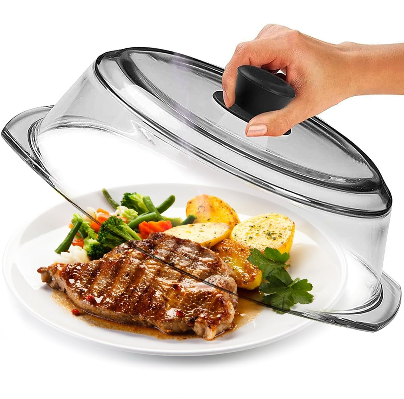 Microwave Splatter Cover   10" Glass Food Lid with Silicone Handle, BPA Free, Di1