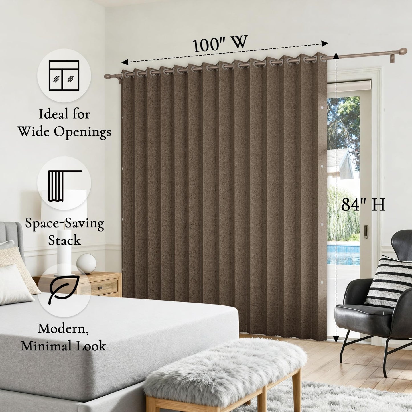Accordion Door Curtains for Doorways, Fabric Privacy Curtain Panel W100 x L84, B8
