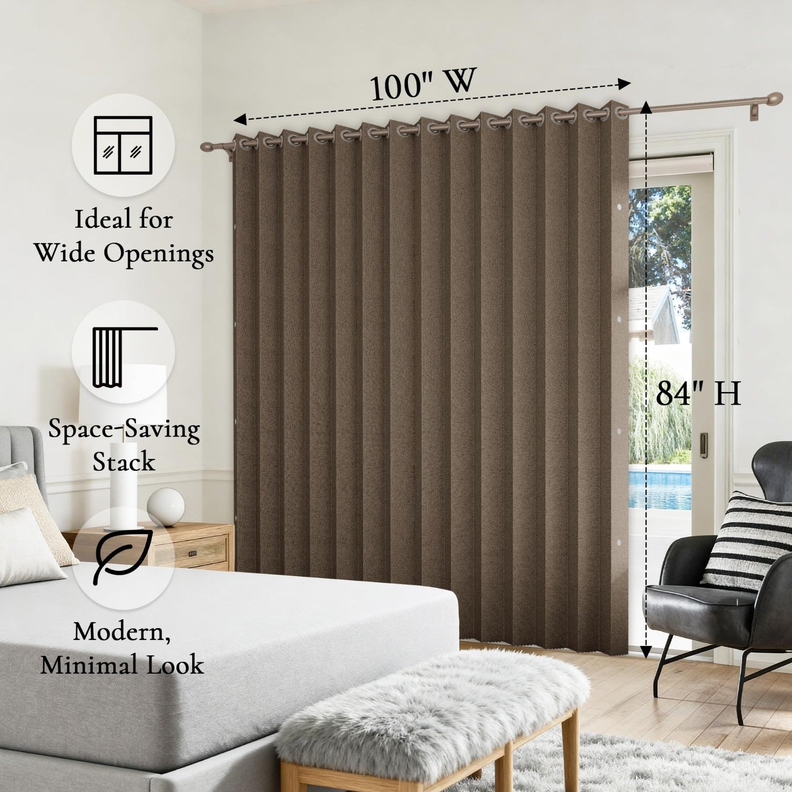 Accordion Door Curtains for Doorways, Fabric Privacy Curtain Panel W100 x L84, B8
