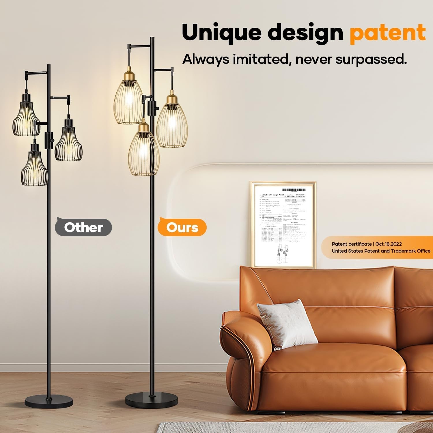 Dimmable Floor Lamp with 3 LED Bulbs, Industrial Tree Design, Tall Standing Ligh7