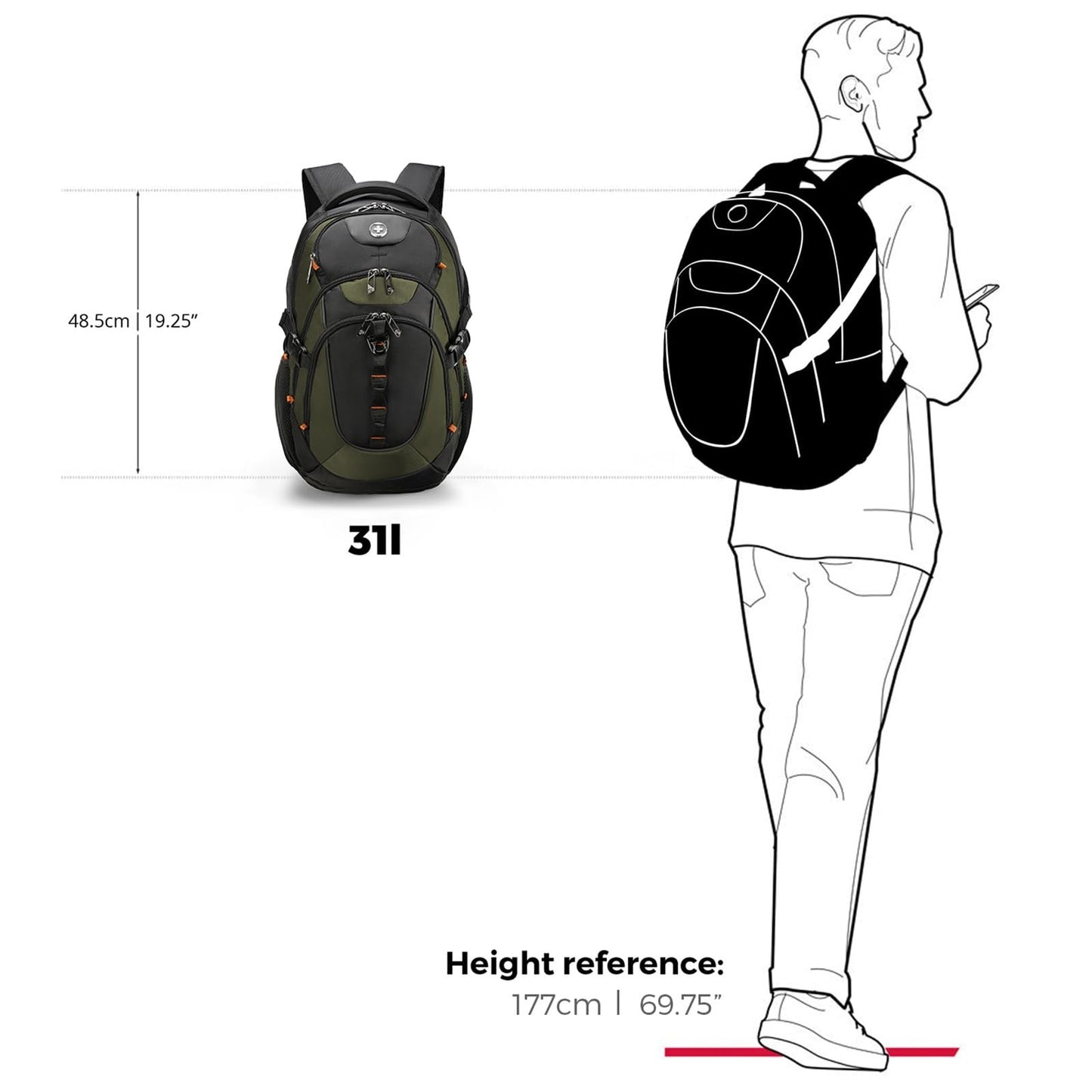 Stylish Laptop Backpack with USB Charging Port, 15.6" Travel Bag, 31L College Ru8