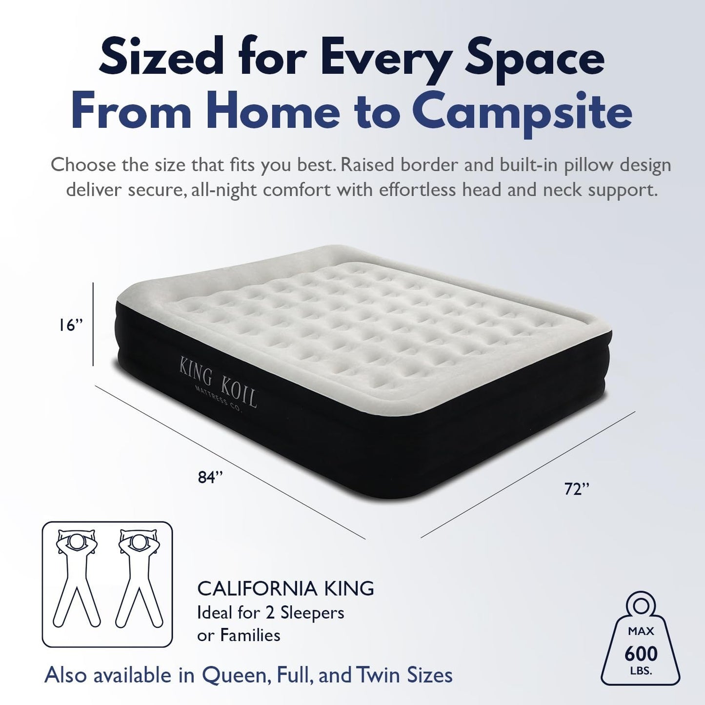 Cal King Air Mattress with Built in Pump, Inflatable Bed, Waterproof Top, 650lb2