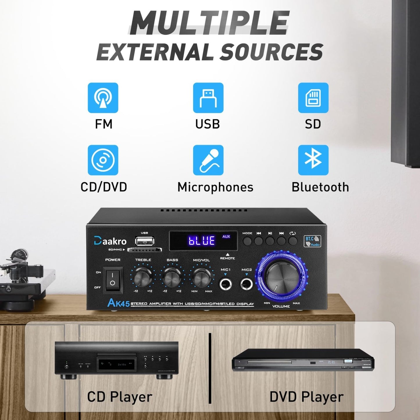300W 2 Channel Bluetooth Stereo Audio Amplifier, Hi Fi Sound, Home Theater2