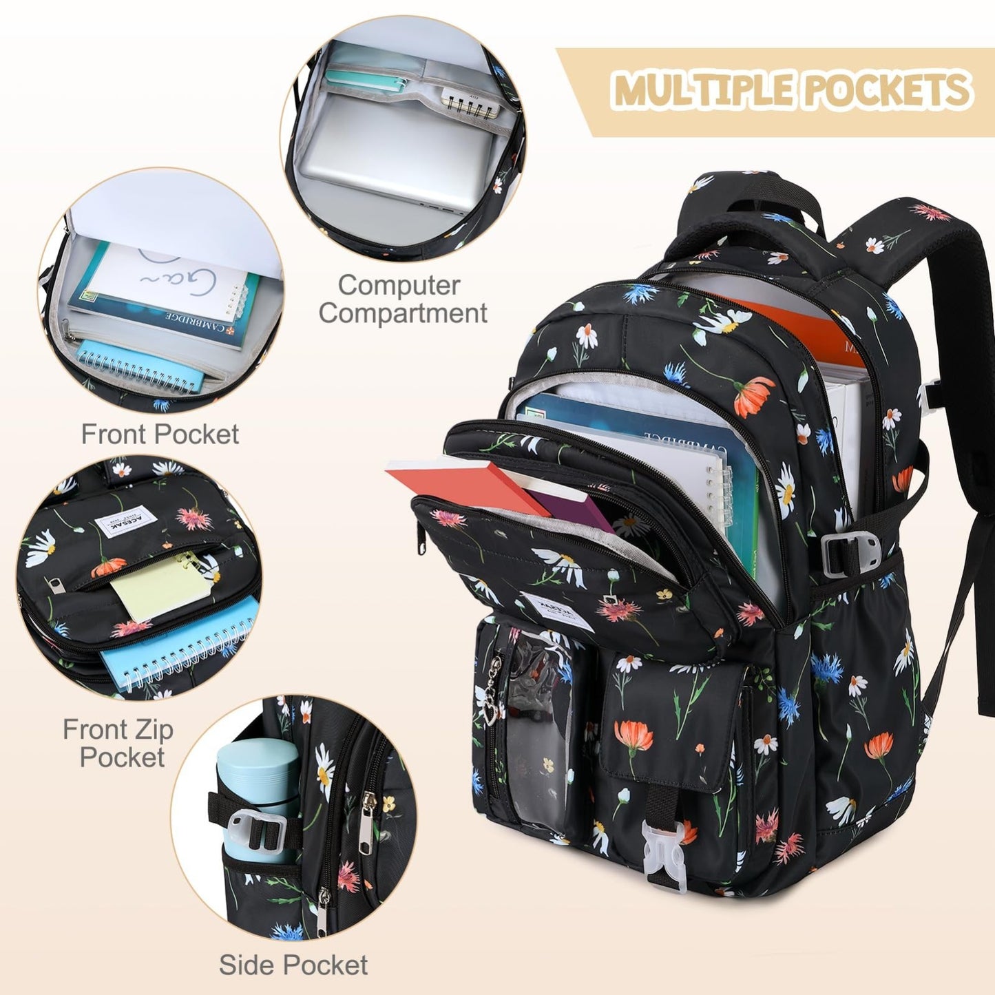 Stylish Girls Backpack with Lunch Bag & Pencil Pouch   Teen School Bookbag, Trav3