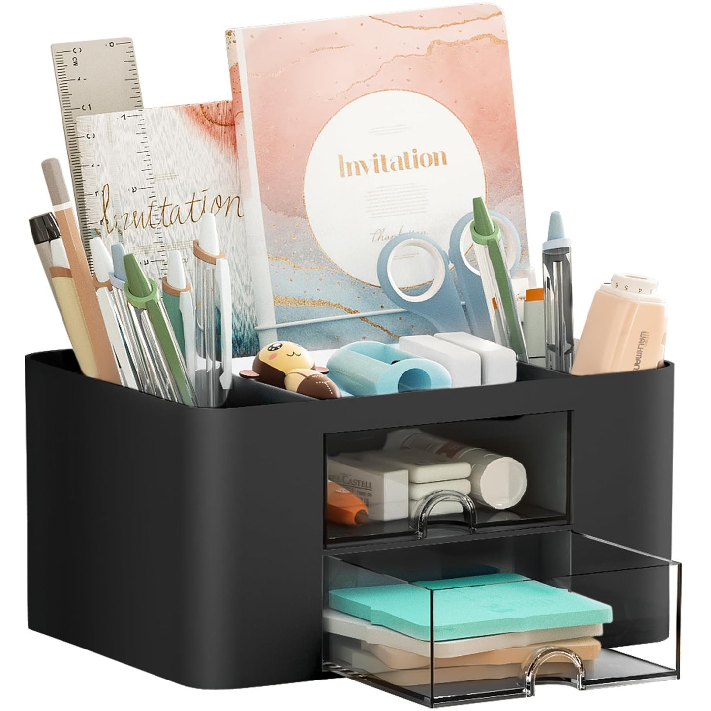 Multi Functional Desk Organizer with 2 Drawers, 5 Compartments for Office Suppli1