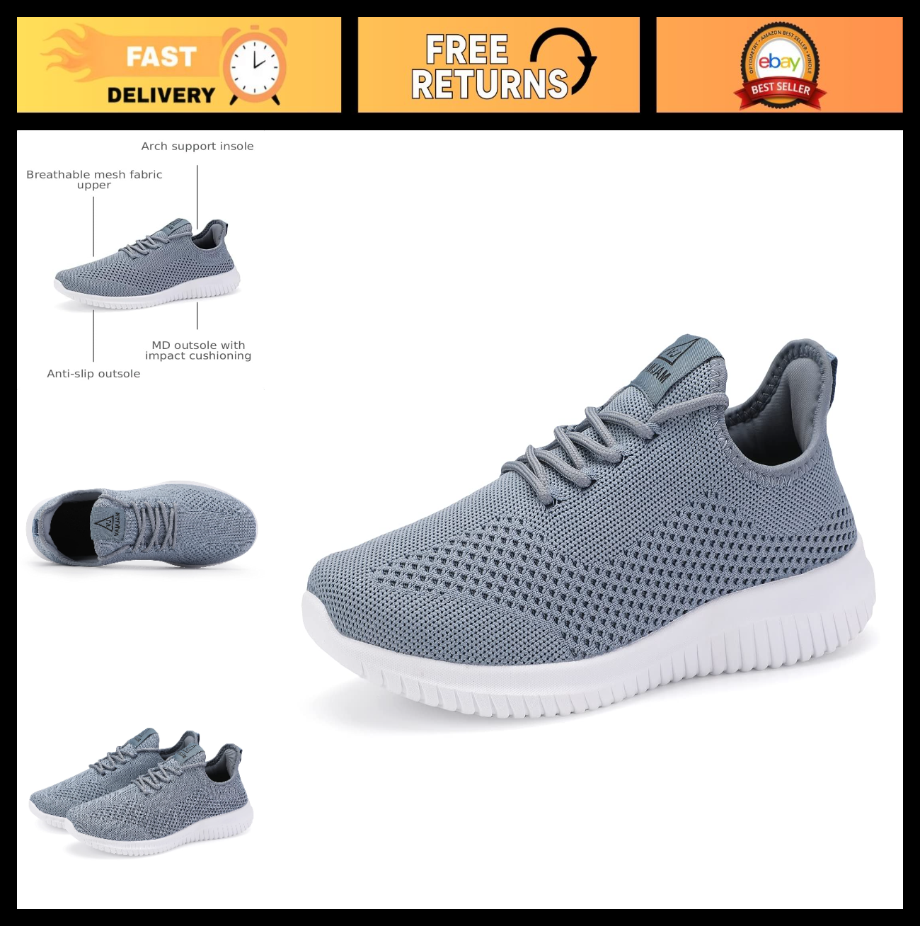 Lightweight Breathable Men's Running Shoes - Non-Slip Athletic Sneakers for Walk0