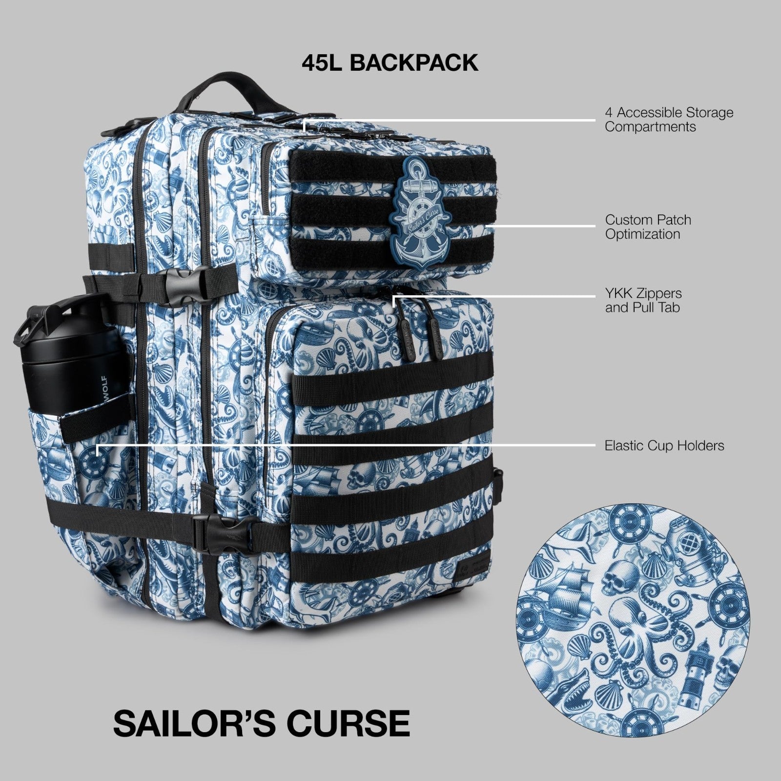 Durable 45L Waterproof Gym Backpack   MOLLE Webbing, Laptop Pocket, Athletic Gea2