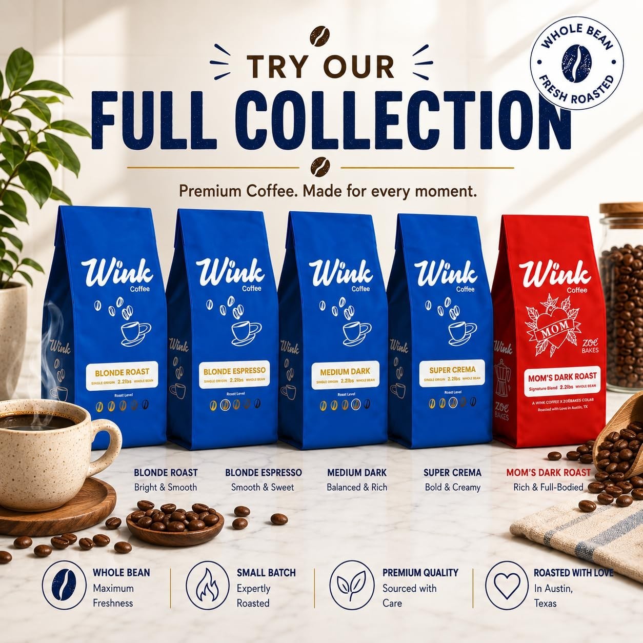 Dark Roast Whole Bean Coffee 2.2 lb - Single Origin, Smooth, Full-Bodied, Sustai3