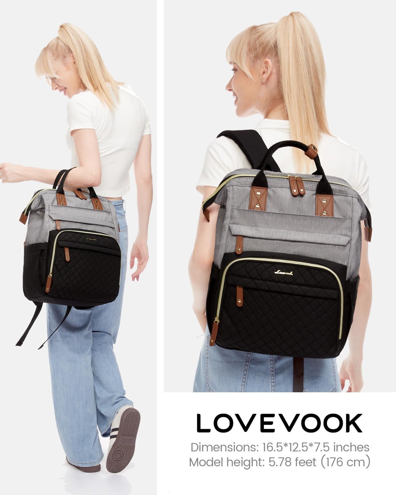 Waterproof 15.6" Laptop Backpack for Women, Travel Work Bag, College Purse, Nurs3