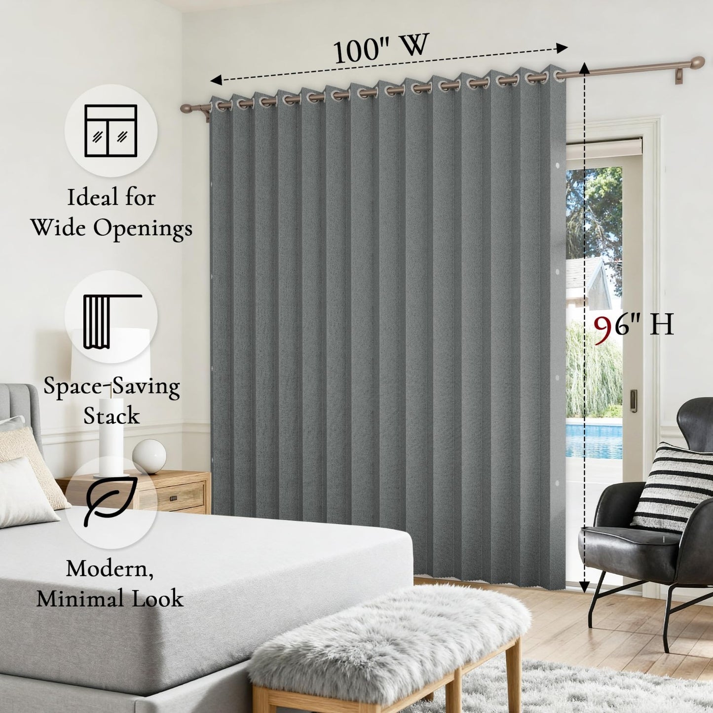 Vertical Shades & Blinds, Room Divider Curtain for Sliding Doors, 1 Panel 100x962