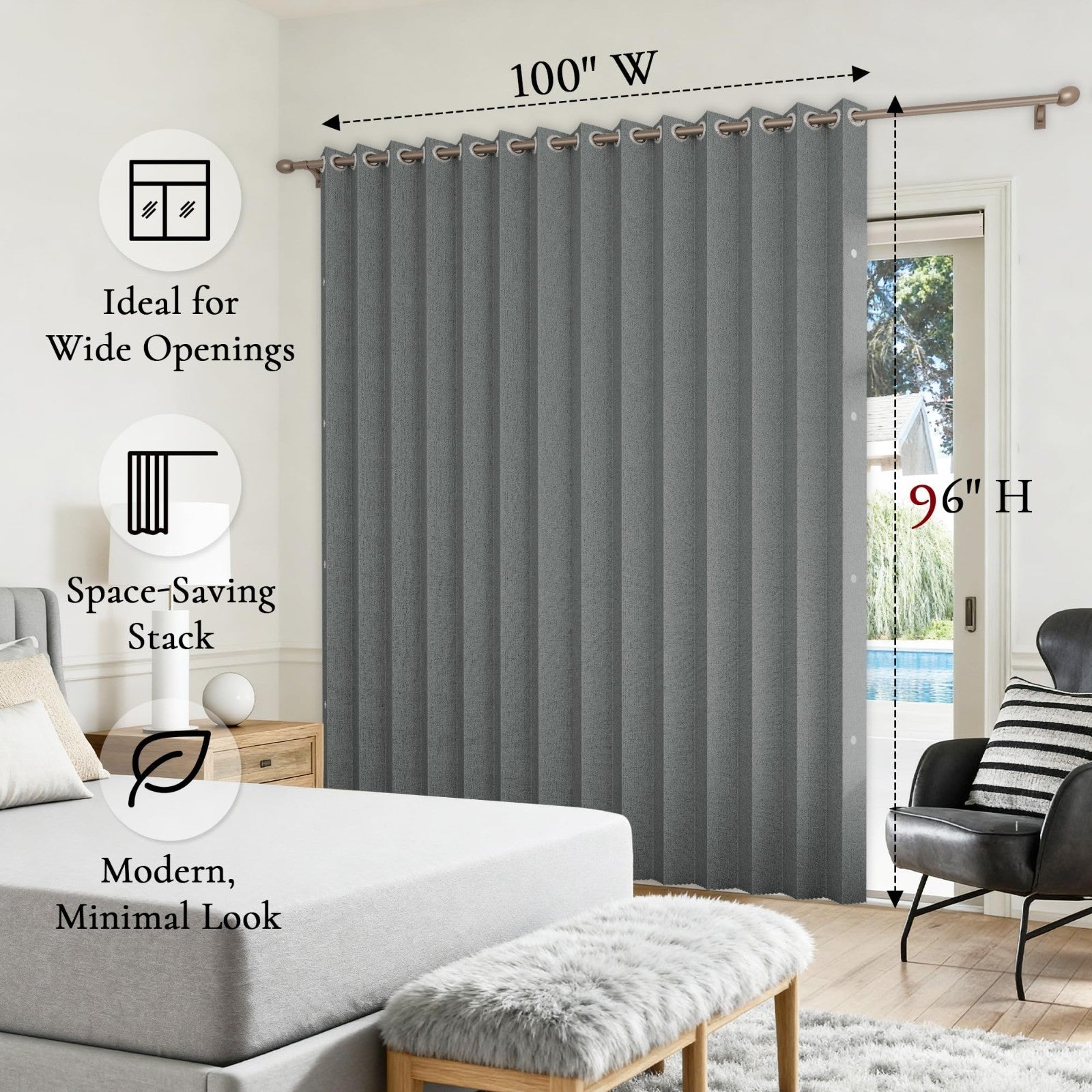 Vertical Shades & Blinds, Room Divider Curtain for Sliding Doors, 1 Panel 100x962