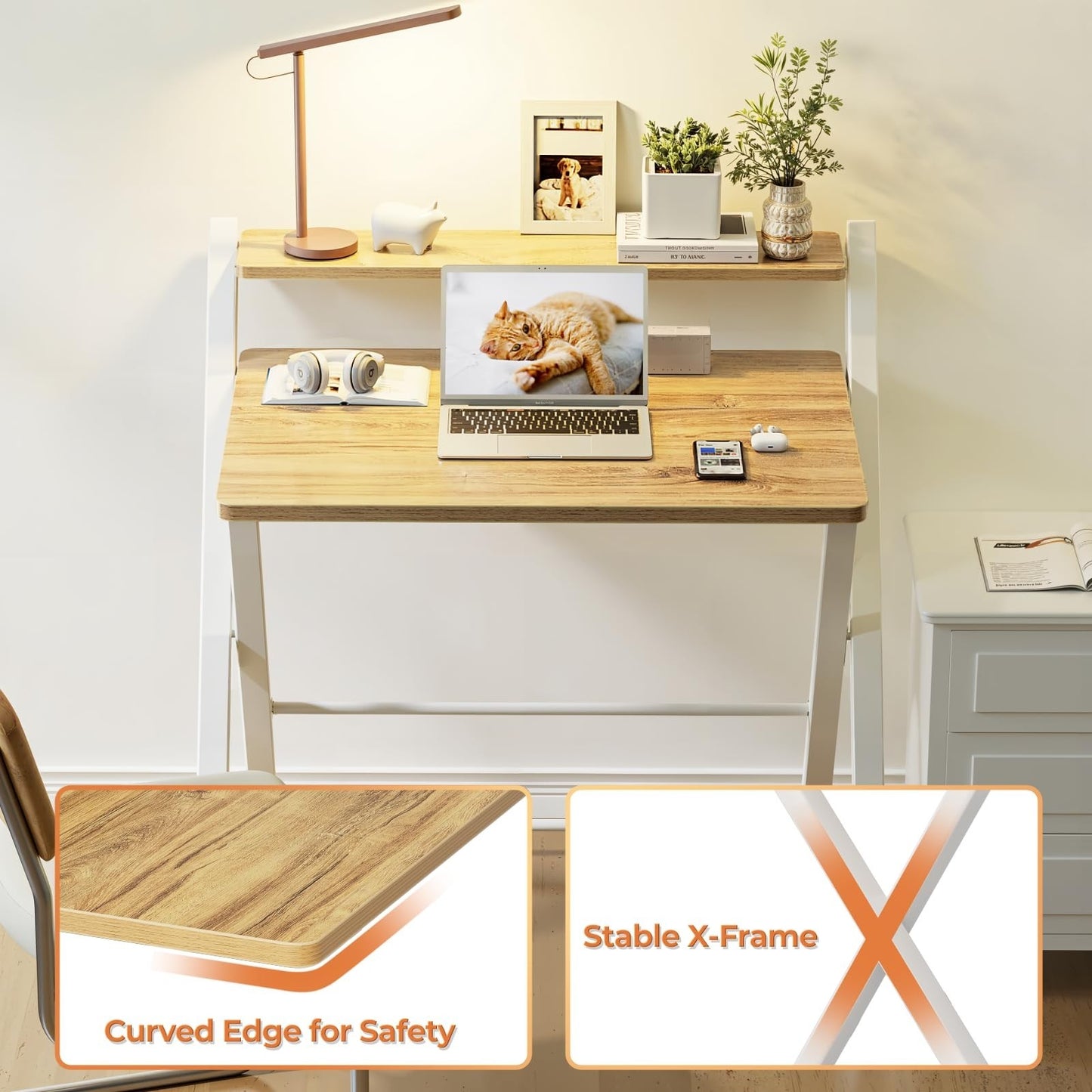 Compact Portable Computer Desk - 2-Tier Space-Saving Foldable Table for Home Off5