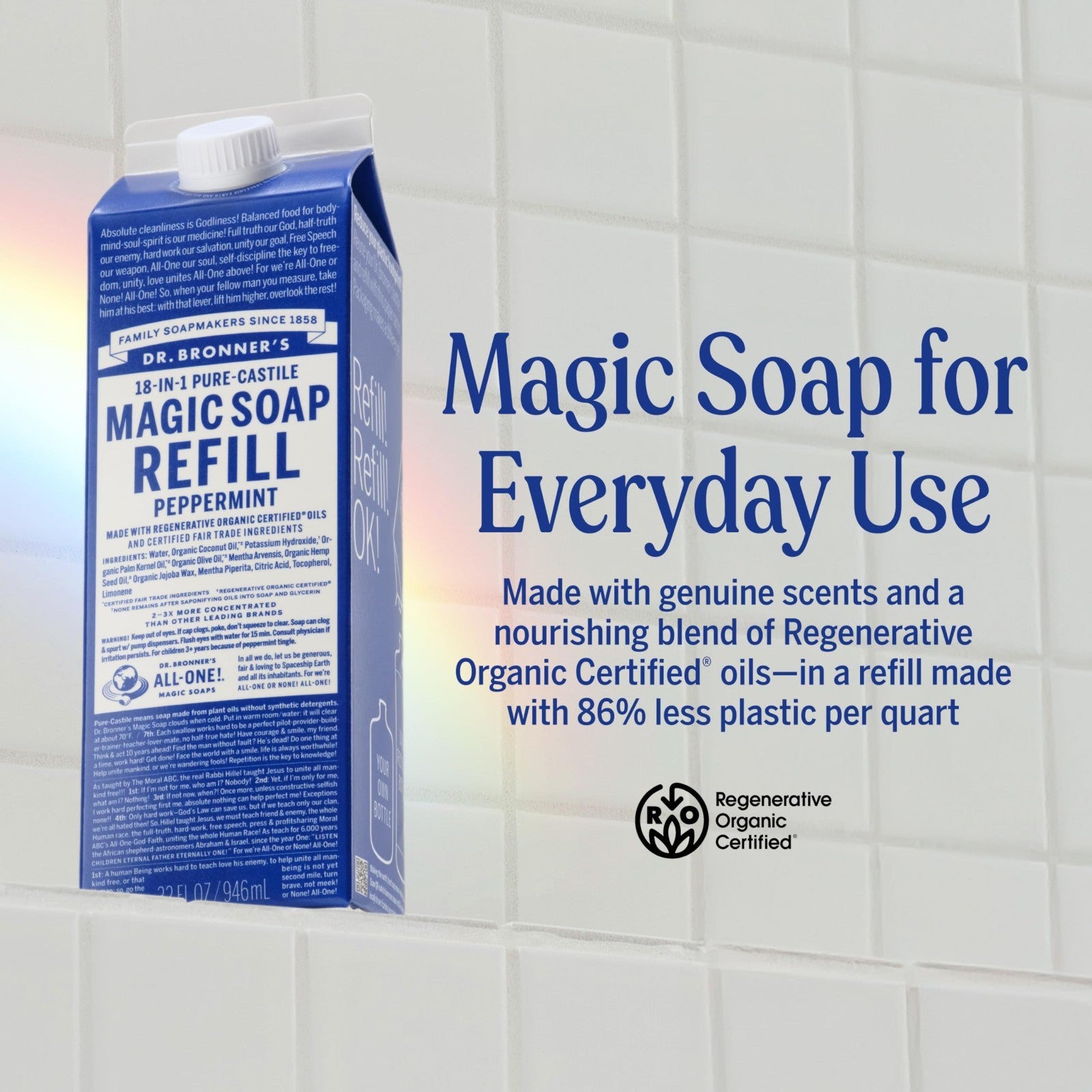 Pure-Castile Liquid Soap Refill - 18-in-1 Uses, Organic Oils, Peppermint, 32oz2