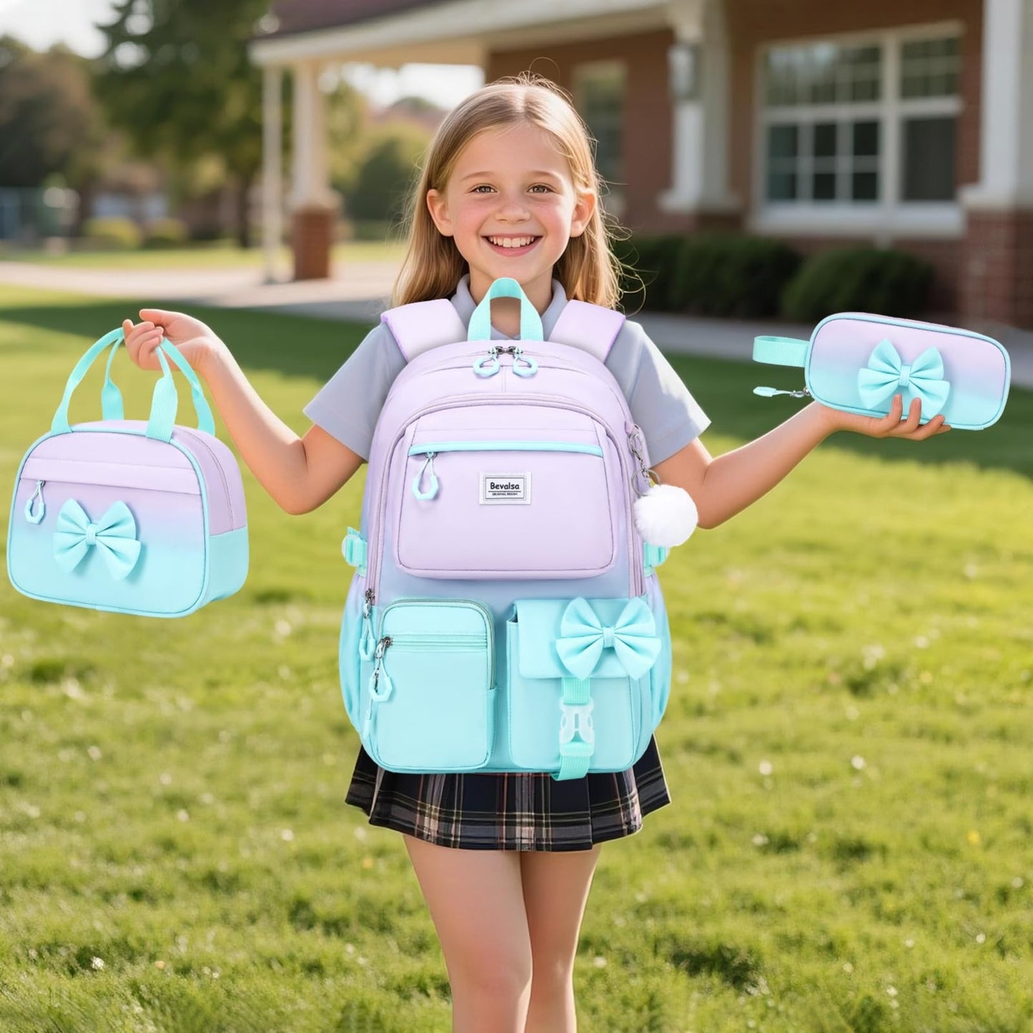 Cute Bow Backpack for Girls   School Bag with Lunch Bag & Pencil Case, Stylish &7