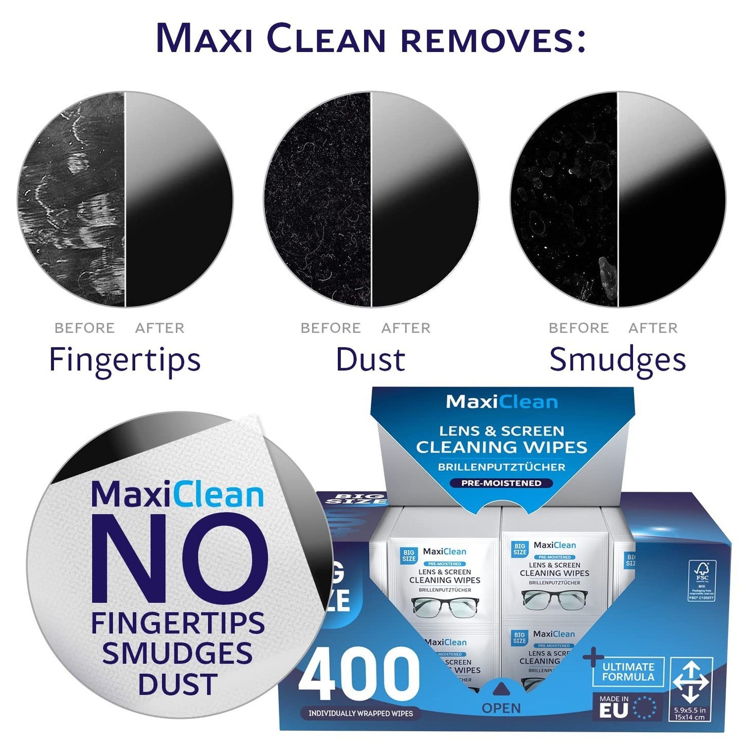 Pre-Moistened Lens Wipes - 400 Individually Wrapped Glasses & Screen Cleaners -3