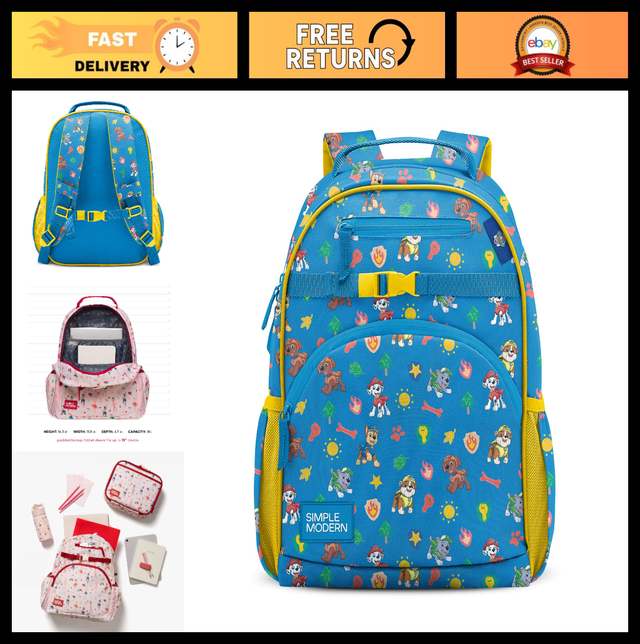 Kids Paw Patrol Backpack for School, 18L, Lightweight, Durable, Fun Design0