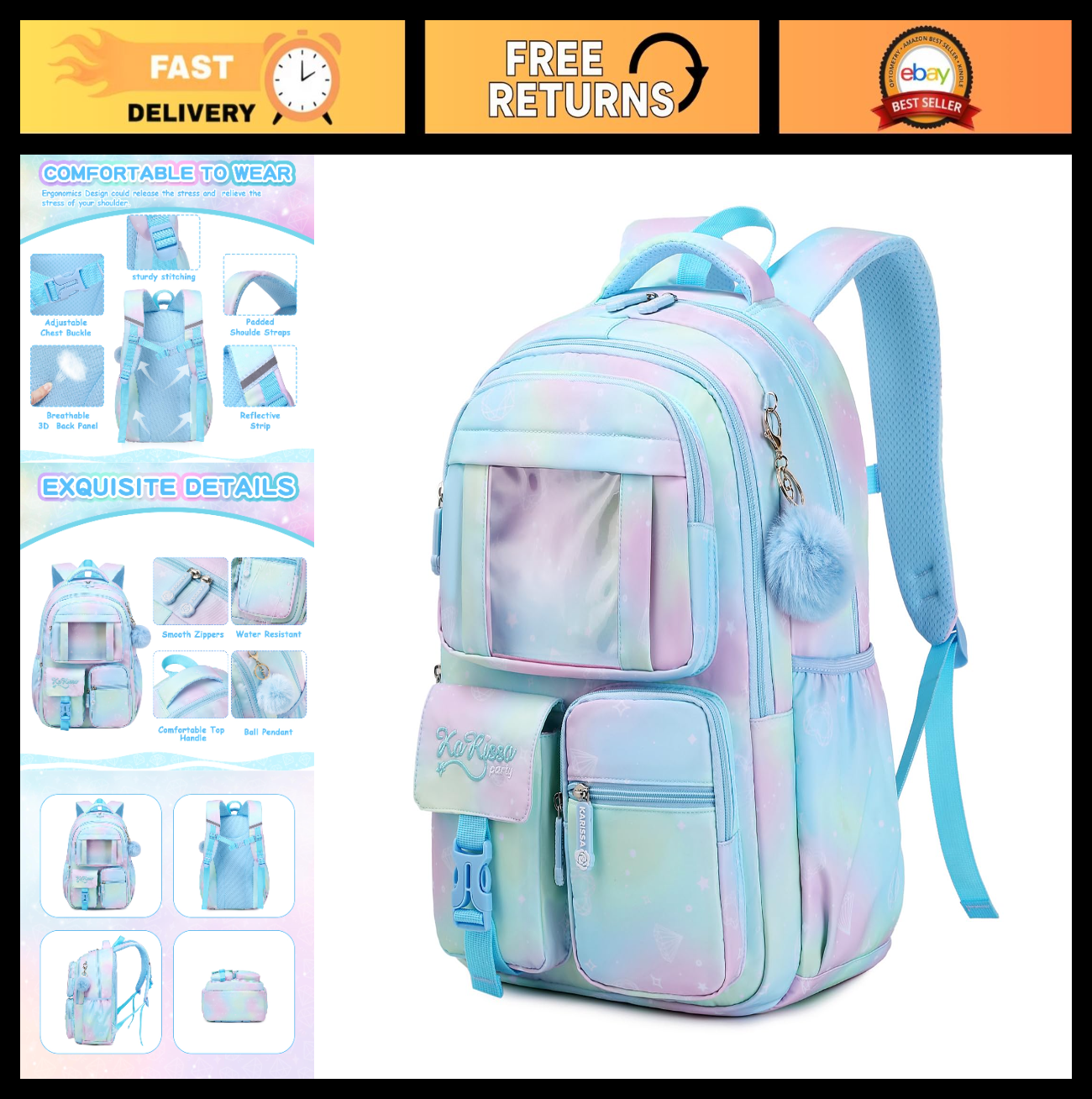 Kids Backpack for Girls - School Bag for Middle School & Elementary - Blue Book0