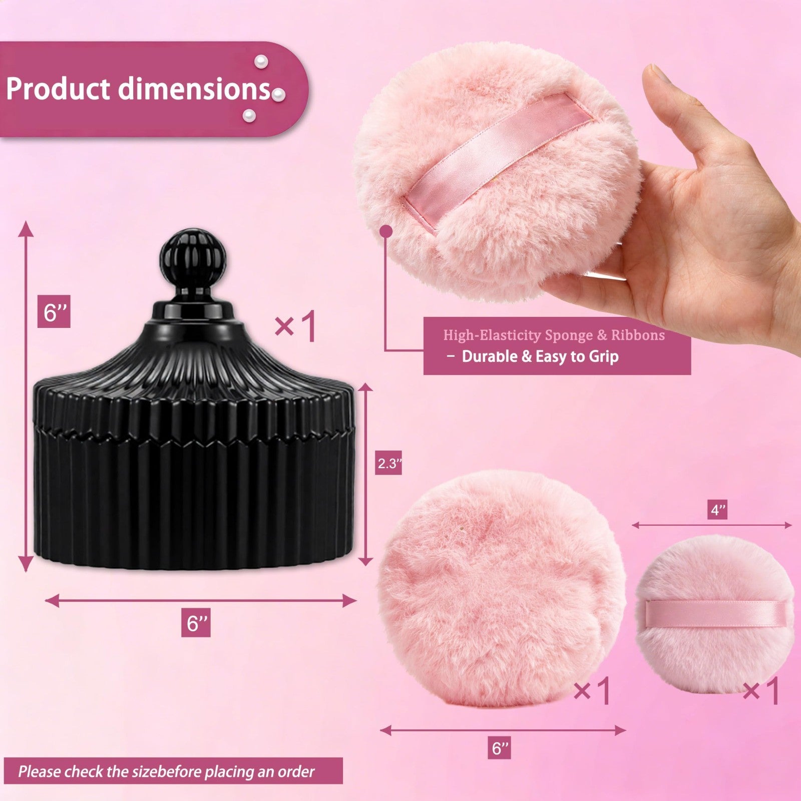 Large Glass Dusting Powder Jar Set 3Pcs with Soft Puffs - Reusable Makeup Gift2