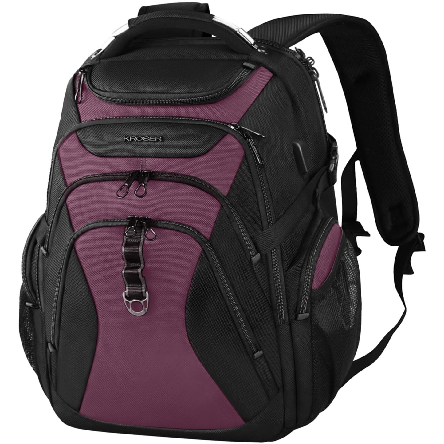 Spacious 18.4" Laptop Backpack for Men   Stylish Black & Burgundy Computer Bag1