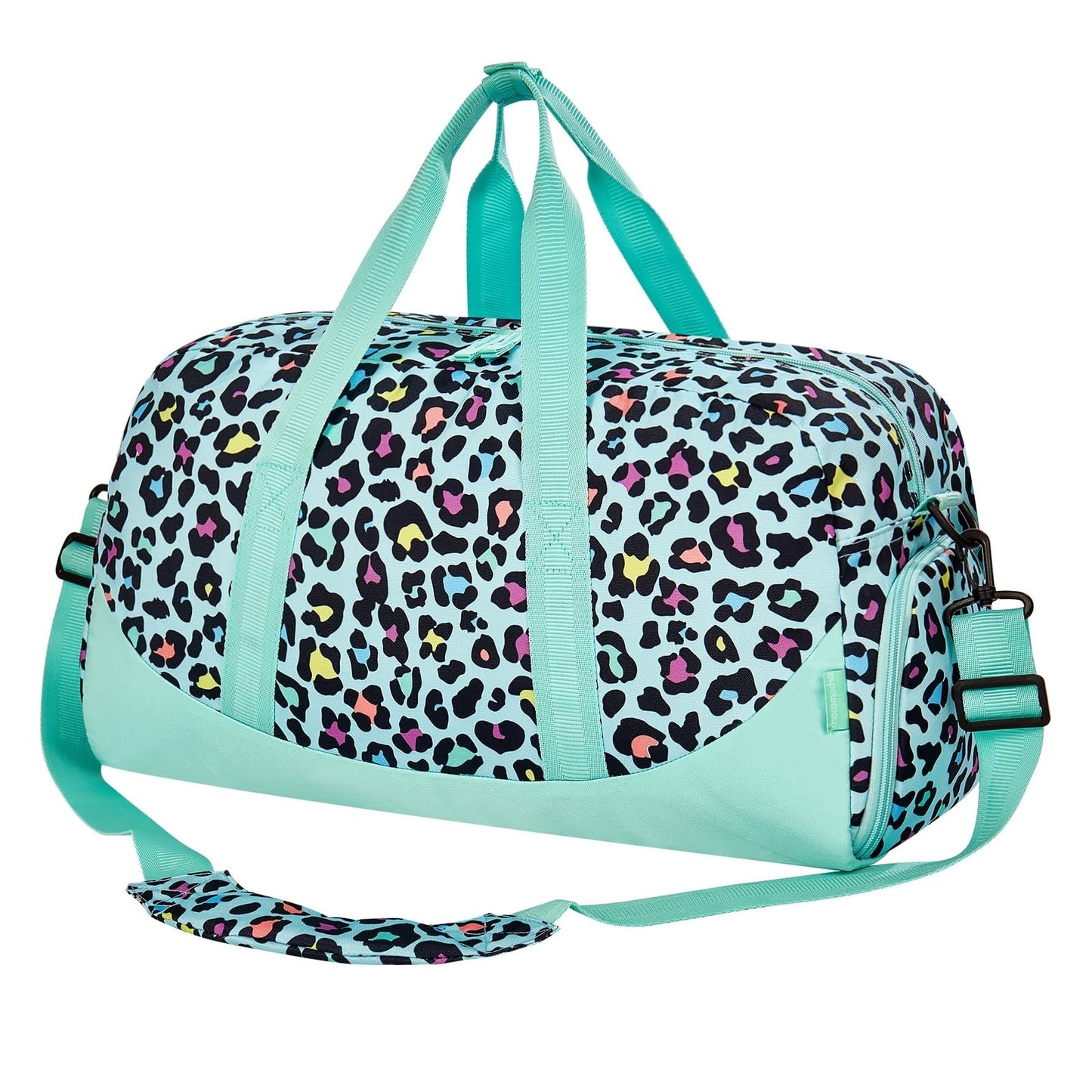 Girls Cheetah Duffle Bag - Large Overnight Travel Bag with Shoe Compartment, Tea1