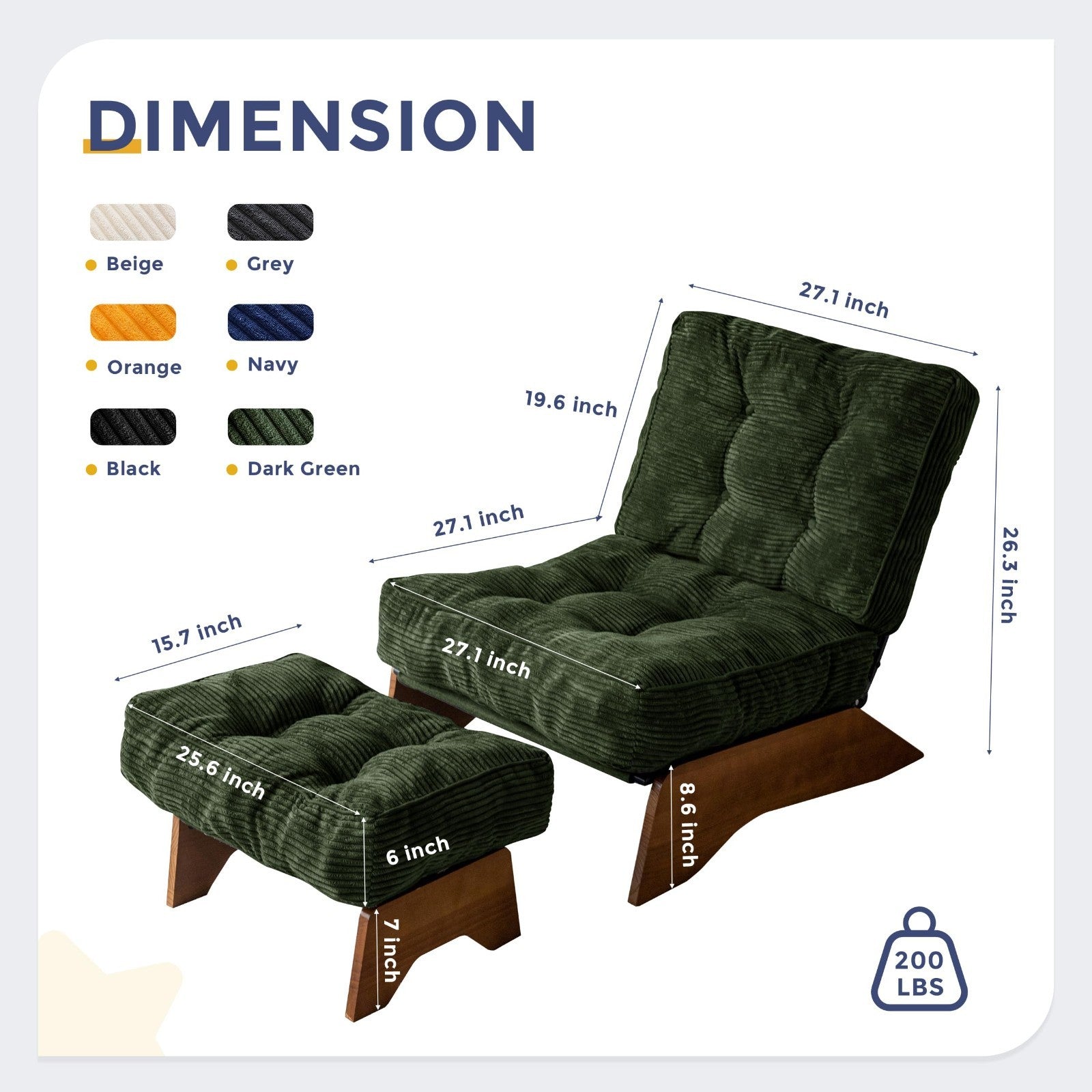 Cozy Tufted Accent Chair with Ottoman, Adjustable Backrest, Modern Recliner for2