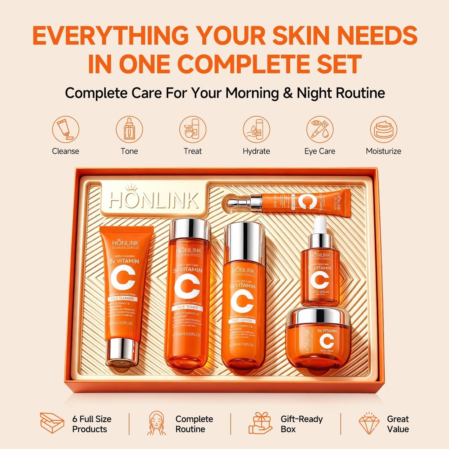 6 Piece Vitamin C & Niacinamide Skincare Set for Daily Facial Care Routine2