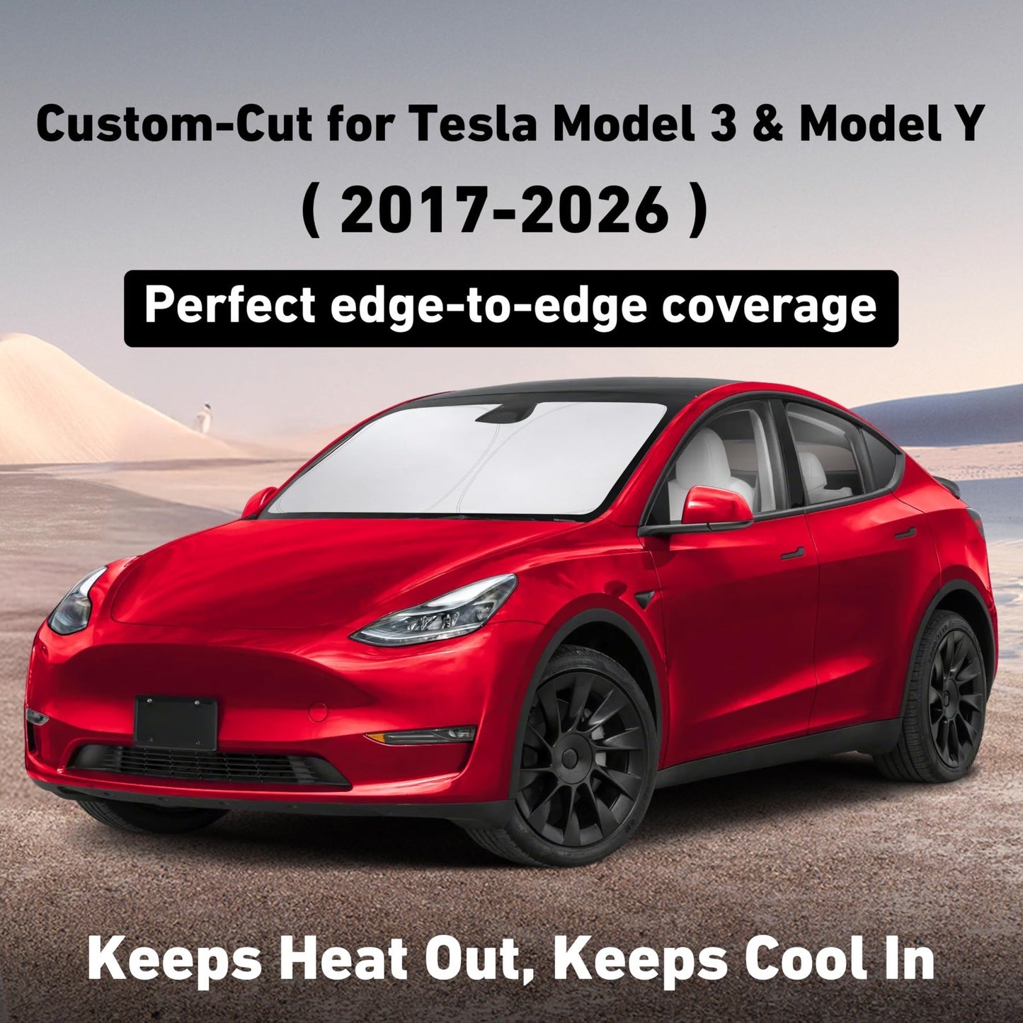 Windshield Sun Shade for Tesla Model 3 & Y 2017 2026, Foldable UV Heat Protector2